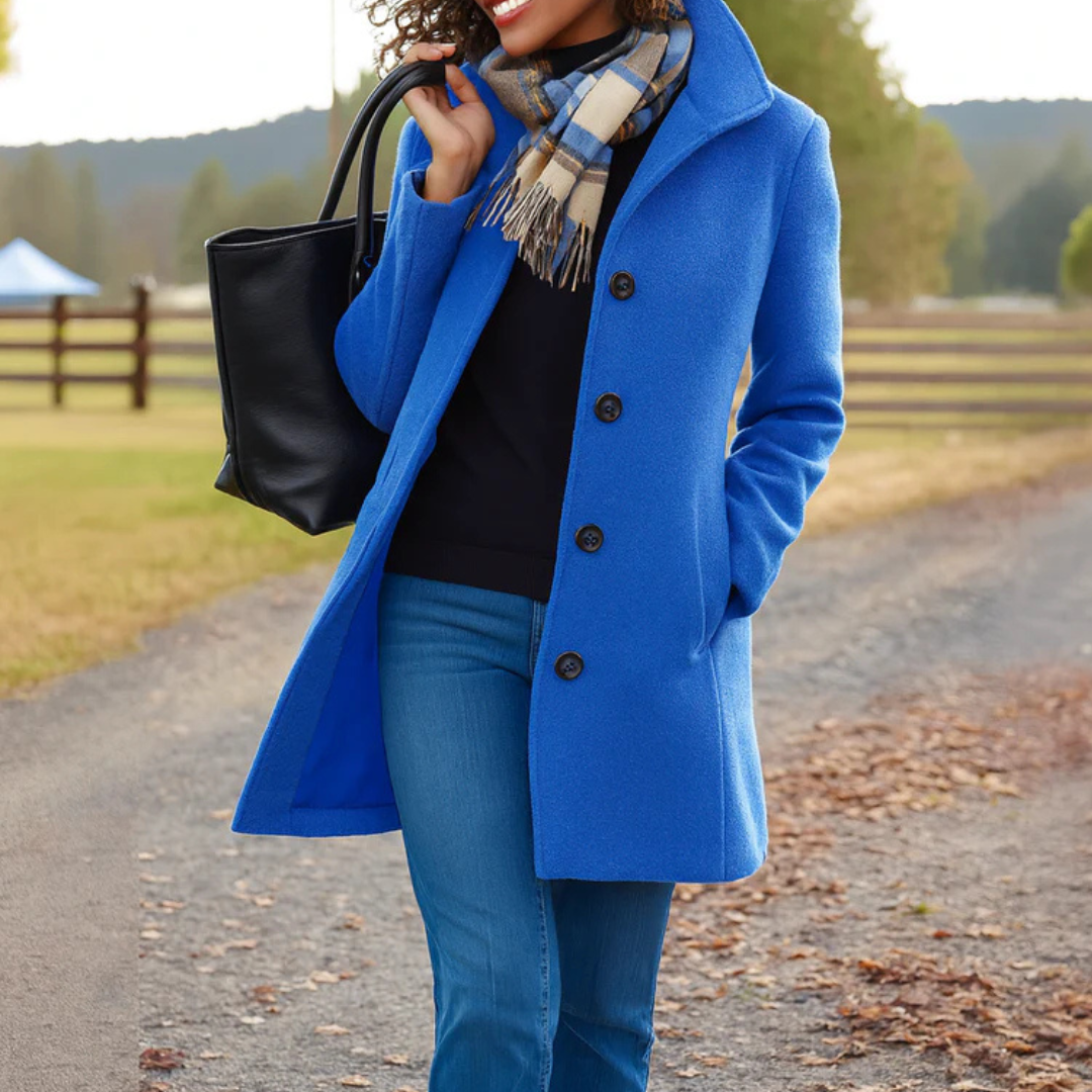 Women's Button-Front Coat in Brown in Blue