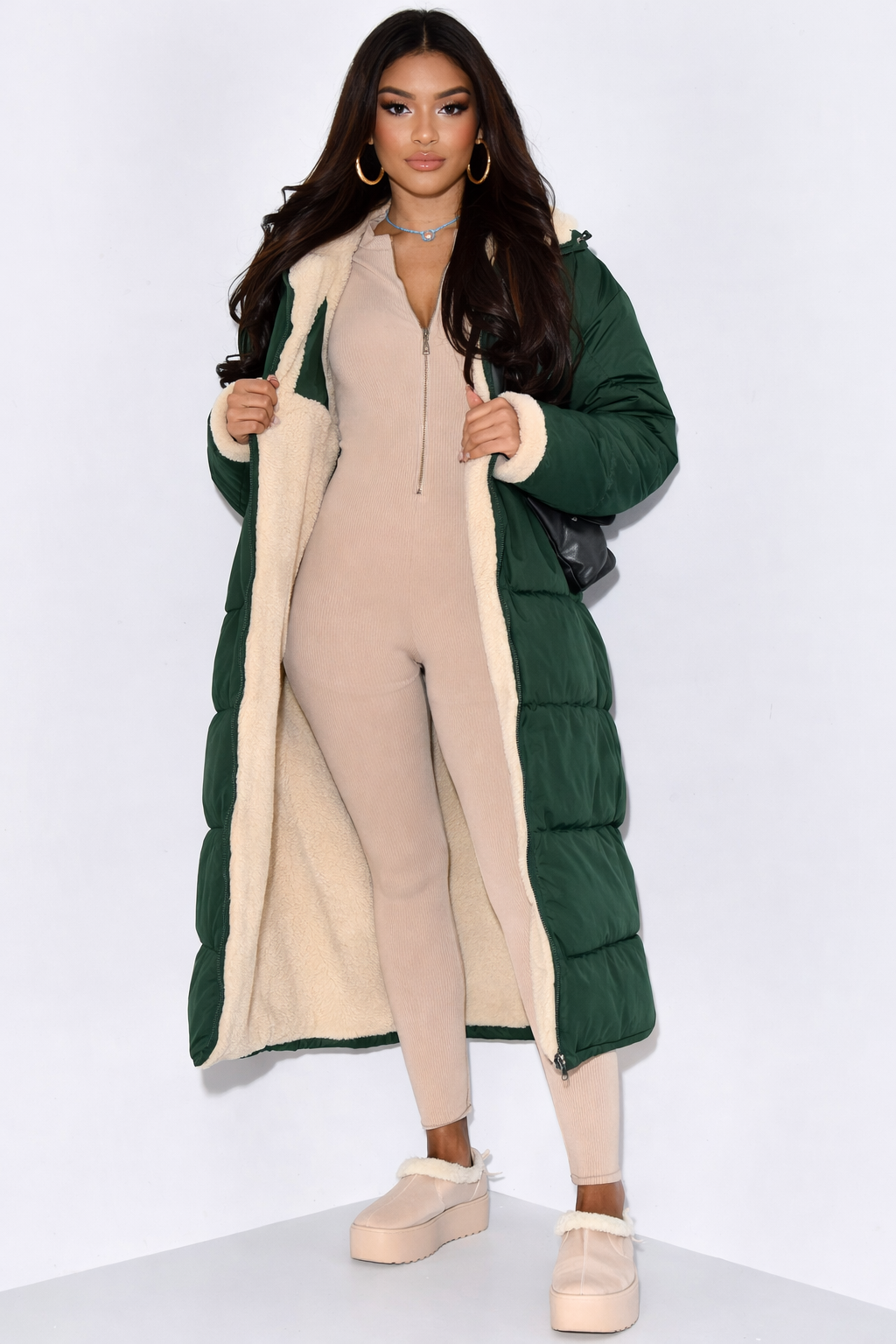 Longline Hooded Puffer Jacket for Women with Full Zip (4)