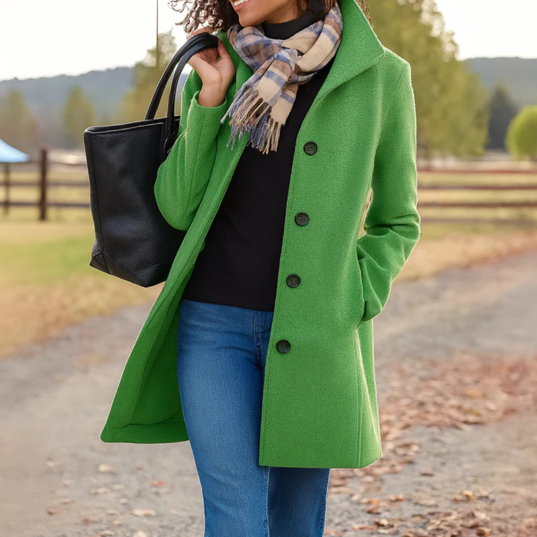 Women's Button-Front Coat in Brown in Light Green