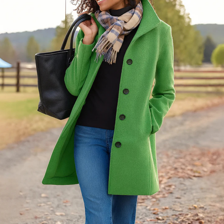 Women's Button-Front Coat in Brown in Light Green