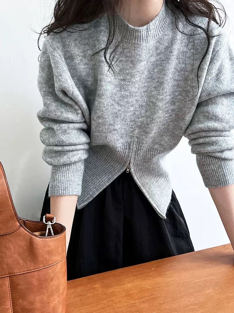 Women's Zip-Through Jumper for Layering in Grey