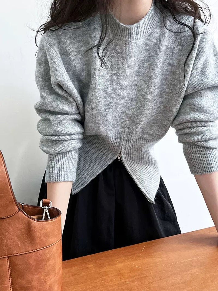 Women's Zip-Through Jumper for Layering in Grey