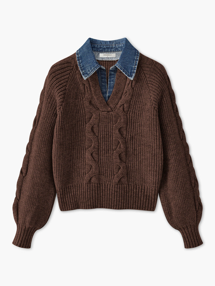 Women's Ribbed Oversized Jumper for Cold Weather in Dark Brown