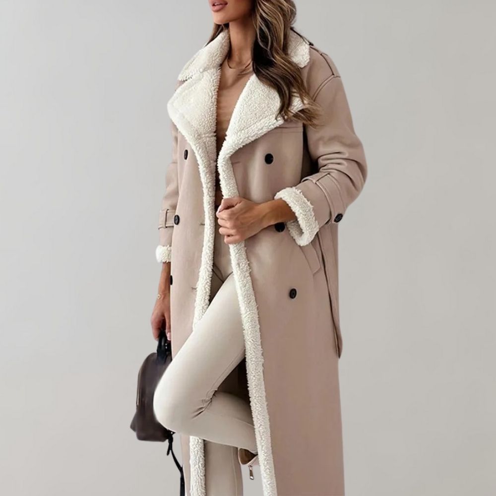 Belted Long Winter Coat for Women with Sherpa Collar (9)