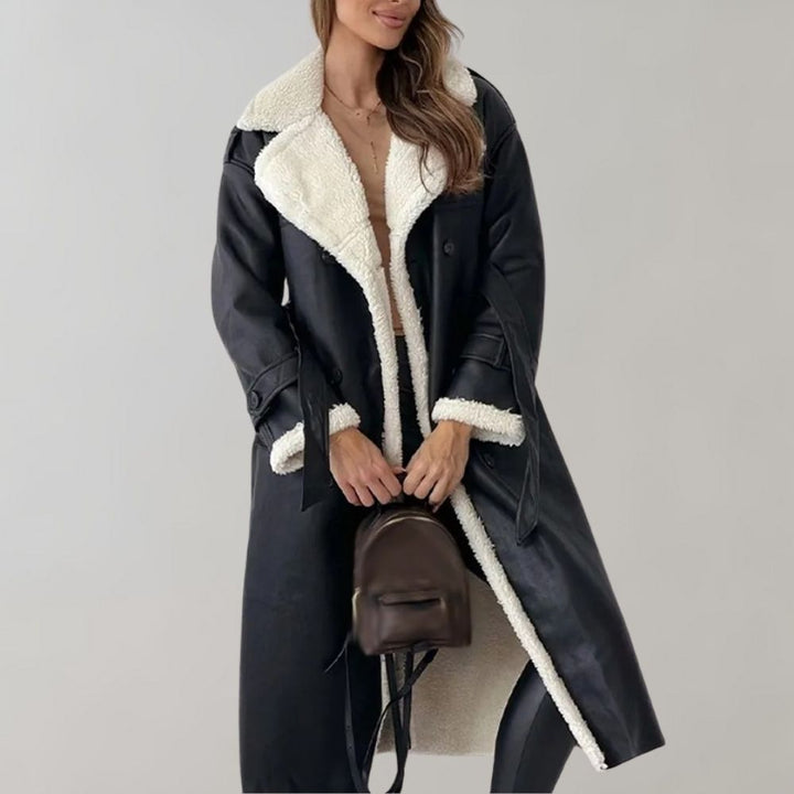 Belted Long Winter Coat for Women with Sherpa Collar (1)