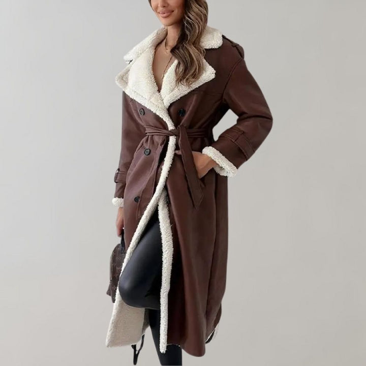 Belted Long Winter Coat for Women with Sherpa Collar (4)