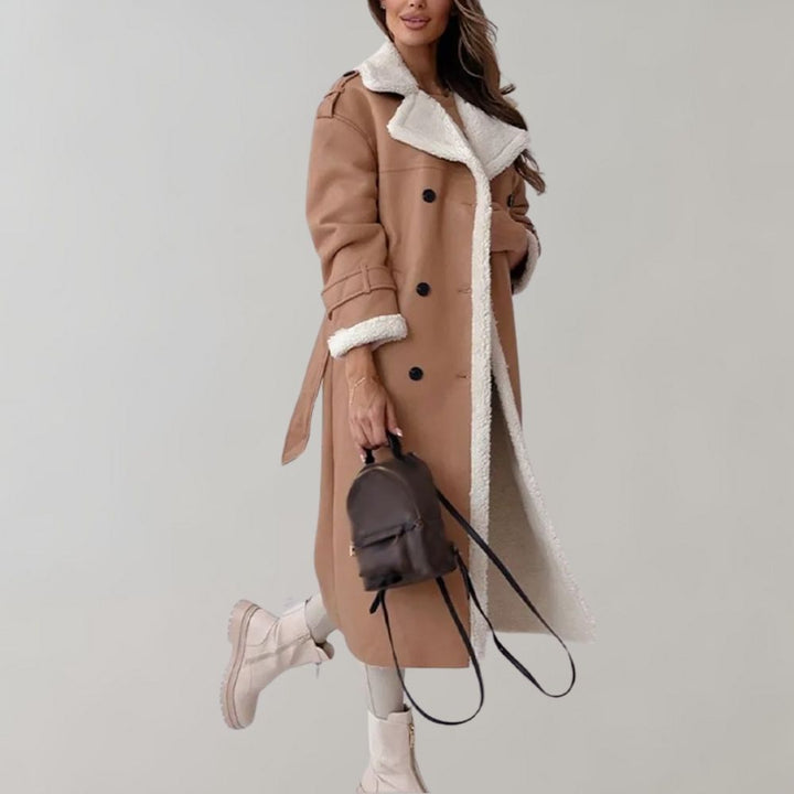 Belted Long Winter Coat for Women with Sherpa Collar (8)