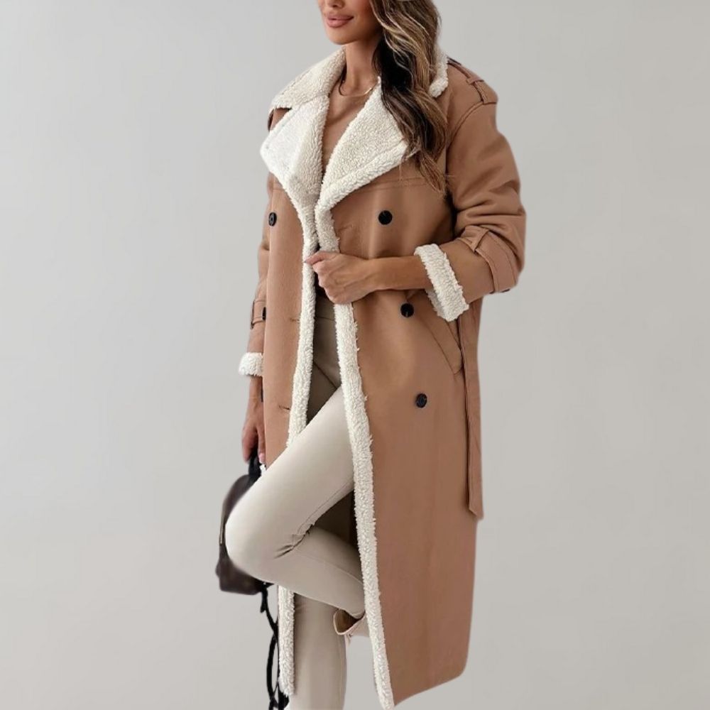 Belted Long Winter Coat for Women with Sherpa Collar (2)