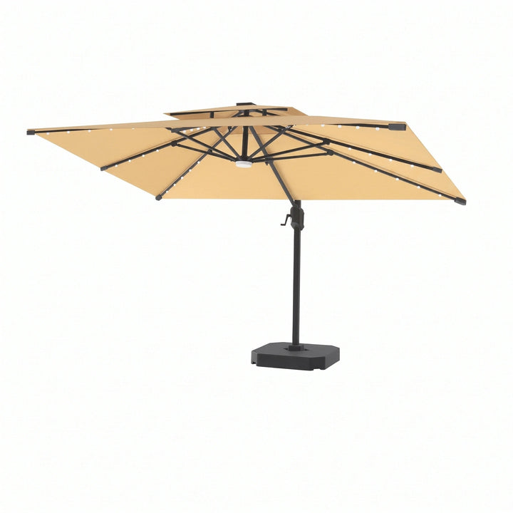 Cantilever Garden Parasol with Solar LED Lights - 360° Rotating Outdoor Umbrella 2.7 x 3.6m 0