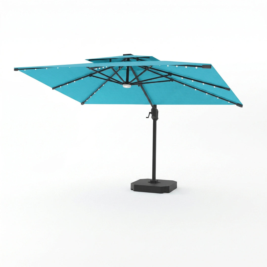 Cantilever Garden Parasol with Solar LED Lights - 360° Rotating Outdoor Umbrella 2.7 x 3.6m 11