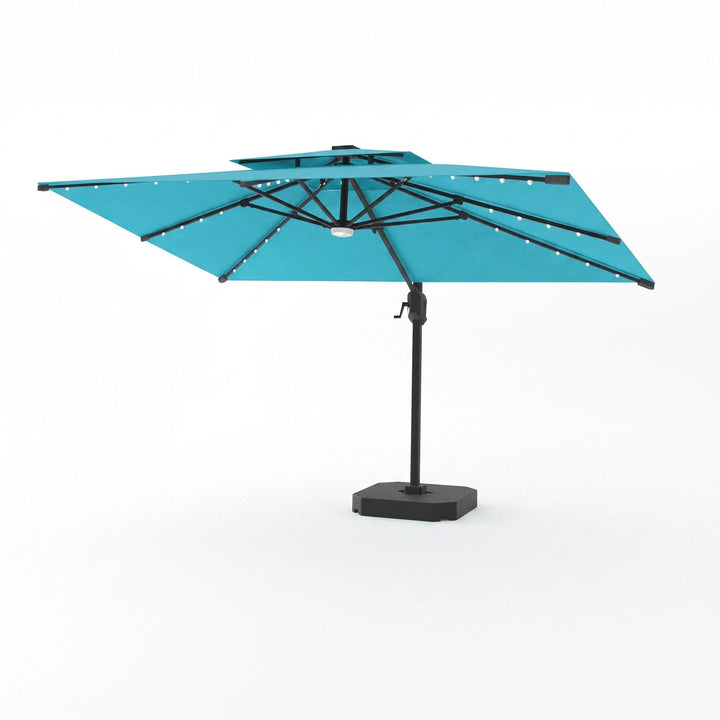 Cantilever Garden Parasol with Solar LED Lights - 360° Rotating Outdoor Umbrella 2.7 x 3.6m 11