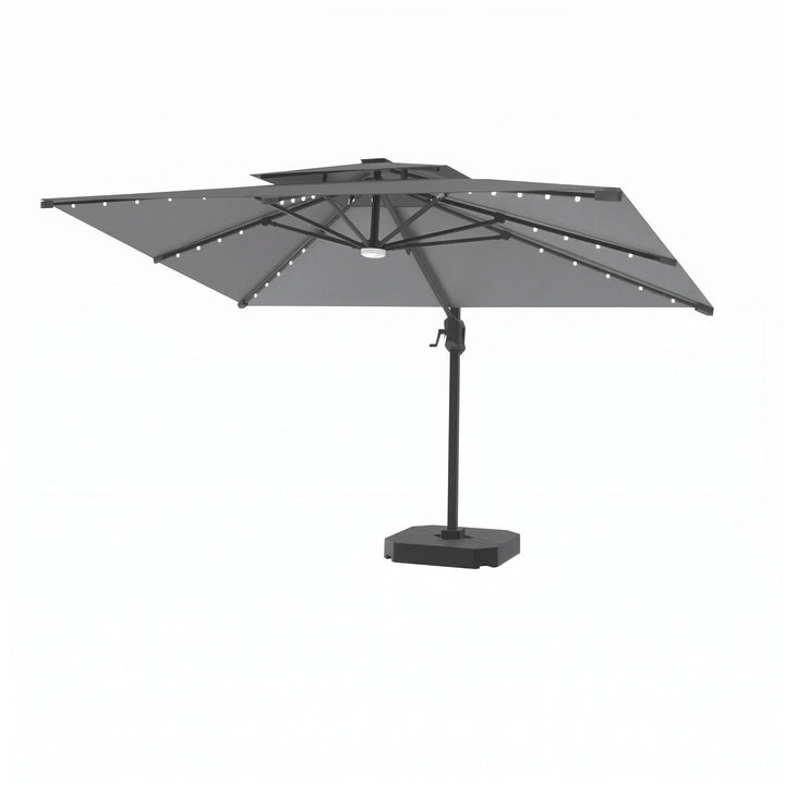 Cantilever Garden Parasol with Solar LED Lights - 360° Rotating Outdoor Umbrella 2.7 x 3.6m 12