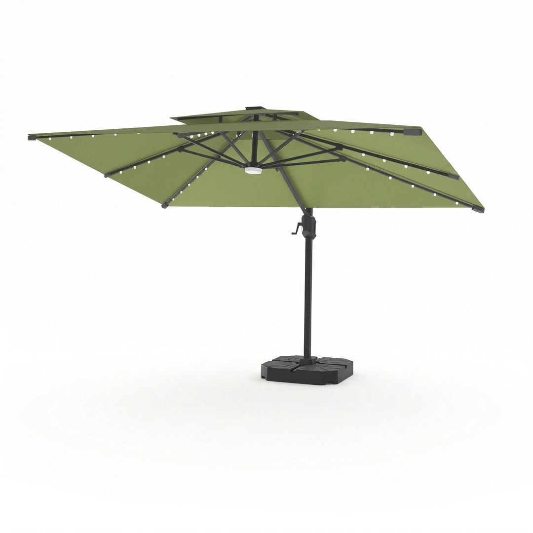 Cantilever Garden Parasol with Solar LED Lights - 360° Rotating Outdoor Umbrella 2.7 x 3.6m 13