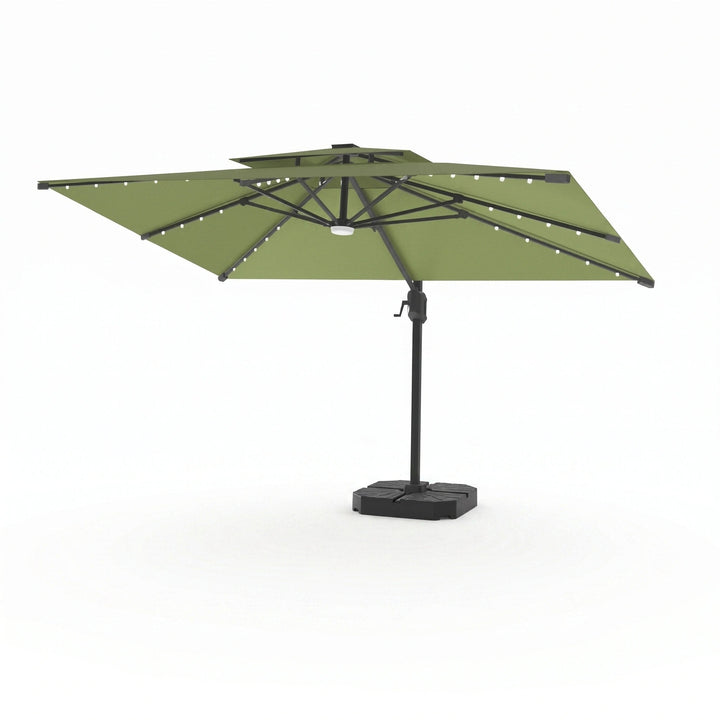 Cantilever Garden Parasol with Solar LED Lights - 360° Rotating Outdoor Umbrella 2.7 x 3.6m 13