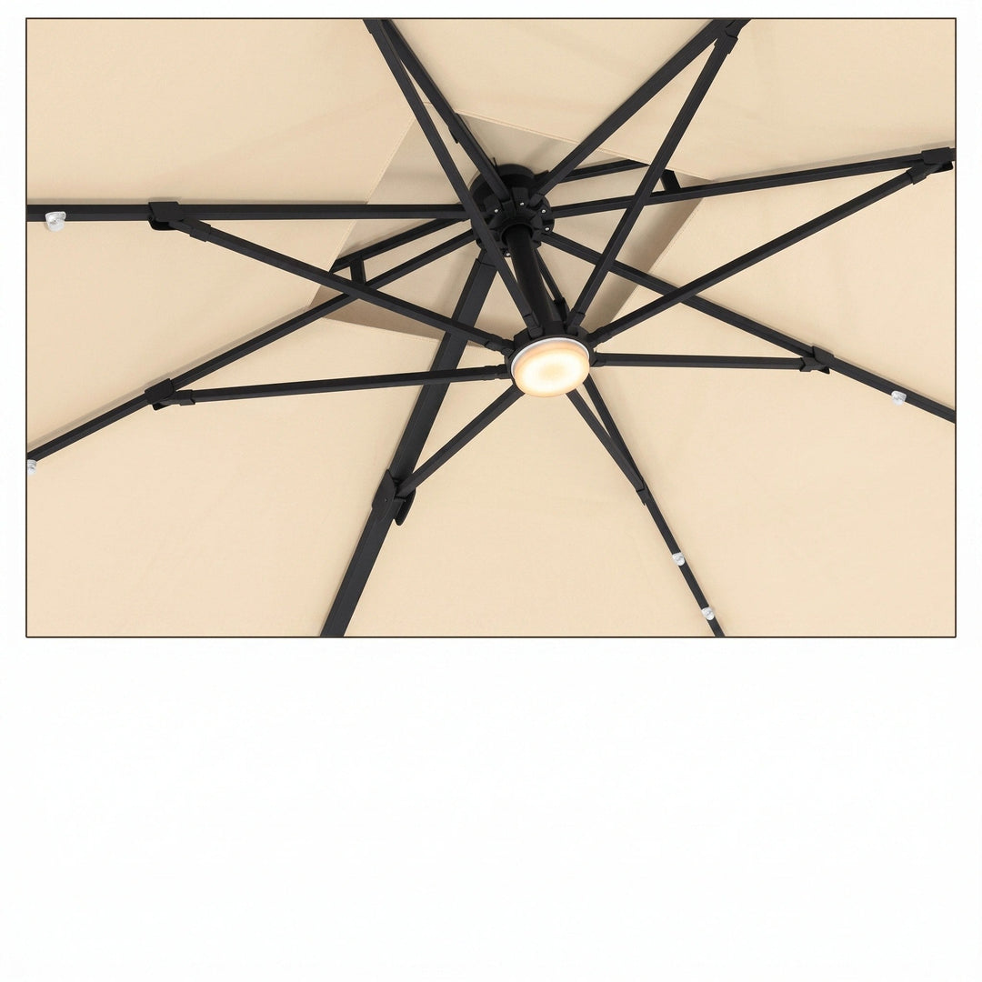 Cantilever Garden Parasol with Solar LED Lights - 360° Rotating Outdoor Umbrella 2.7 x 3.6m 15