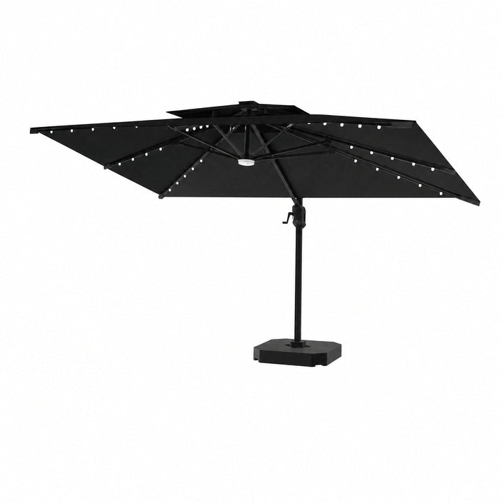 Cantilever Garden Parasol with Solar LED Lights - 360° Rotating Outdoor Umbrella 2.7 x 3.6m 2