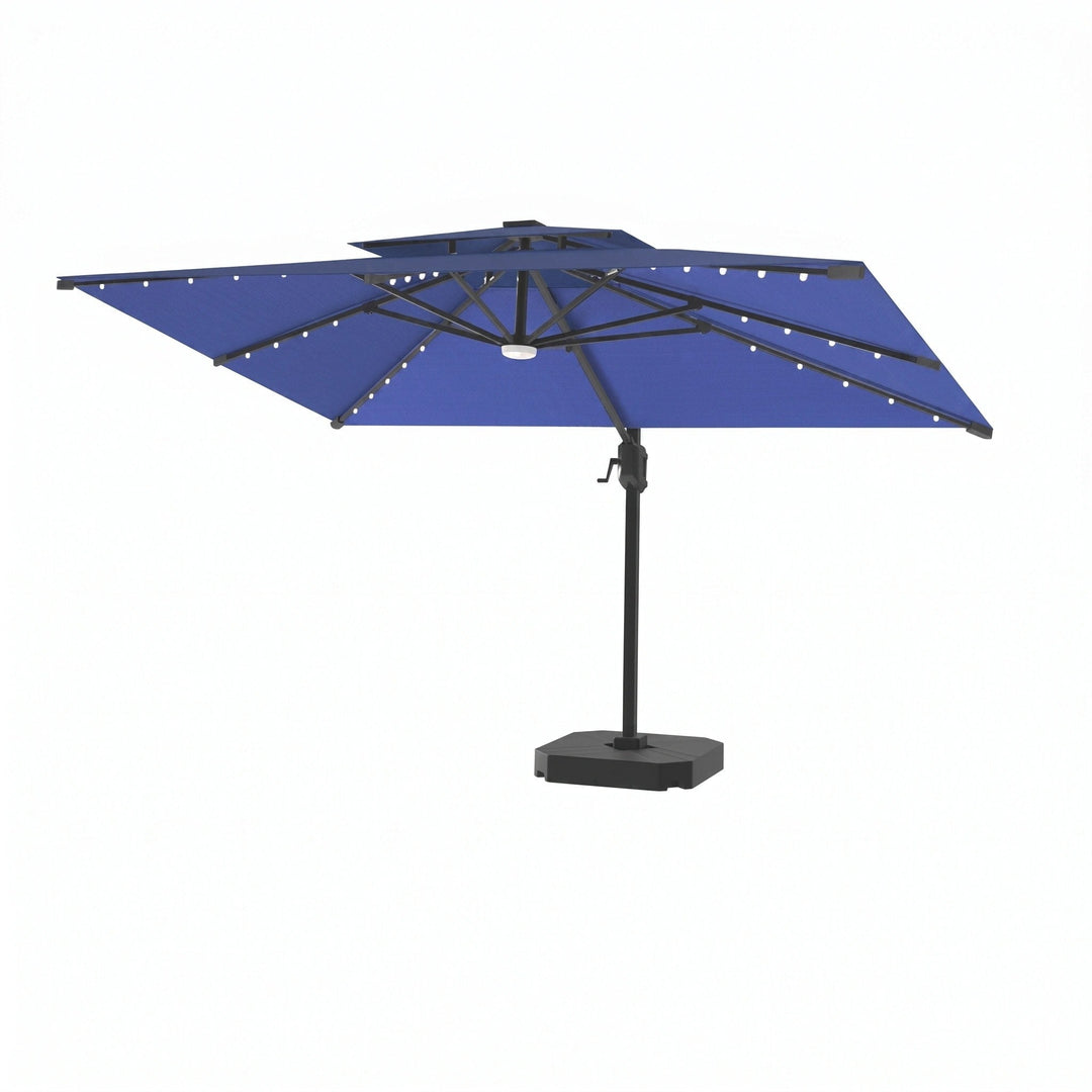 Cantilever Garden Parasol with Solar LED Lights - 360° Rotating Outdoor Umbrella 2.7 x 3.6m 4