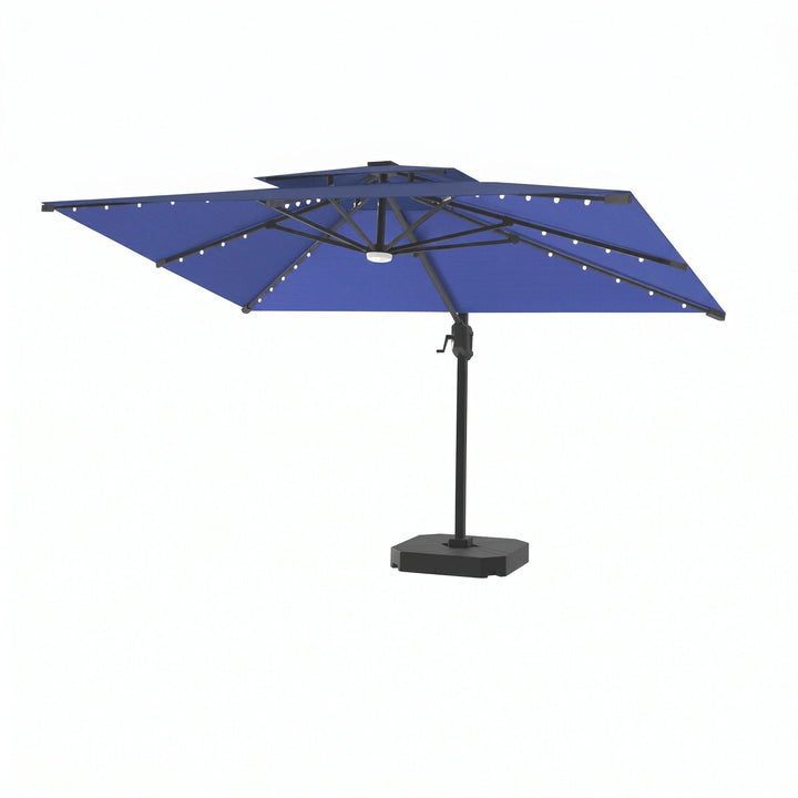 Cantilever Garden Parasol with Solar LED Lights - 360° Rotating Outdoor Umbrella 2.7 x 3.6m 4