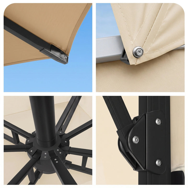 Cantilever Garden Parasol with Solar LED Lights - 360° Rotating Outdoor Umbrella 2.7 x 3.6m 7
