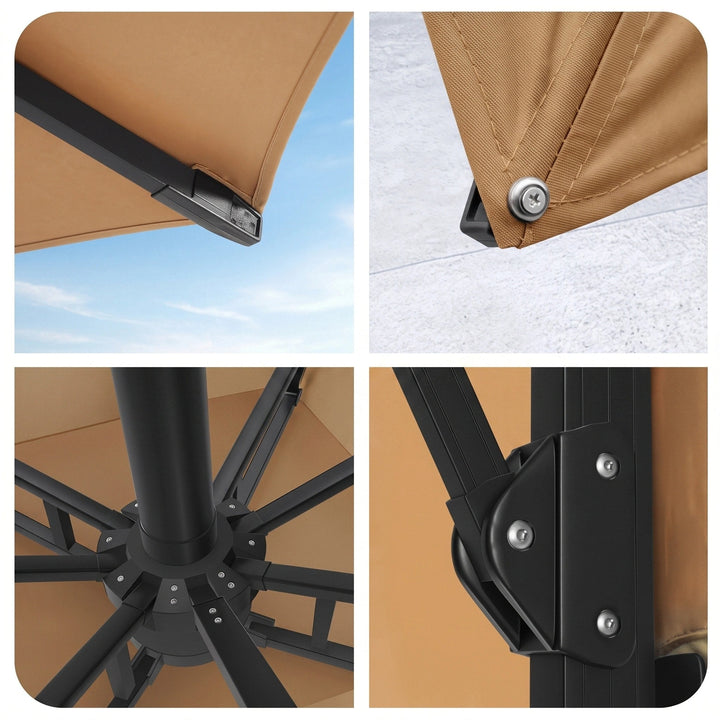 Cantilever Garden Parasol with Solar LED Lights - 360° Rotating Outdoor Umbrella 2.7 x 3.6m 8
