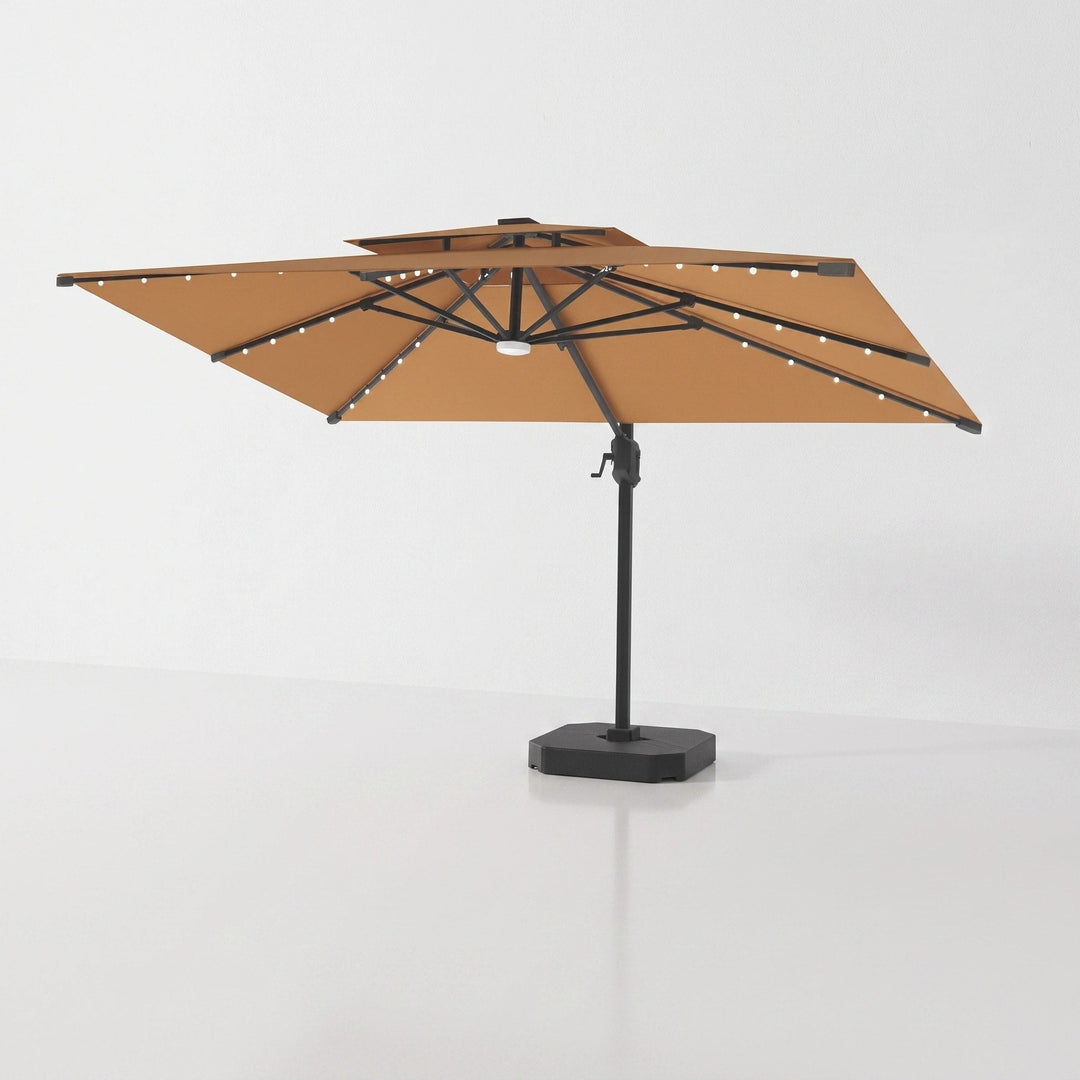 Cantilever Garden Parasol with Solar LED Lights - 360° Rotating Outdoor Umbrella 2.7 x 3.6m 9