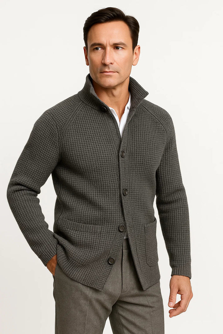 Men's Knit Wool Cardigan with Buttons, Casual Fit