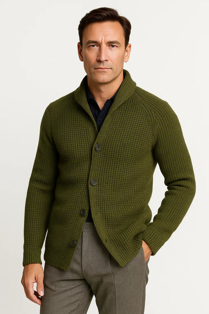 Men's Knit Wool Cardigan with Buttons, Casual Fit