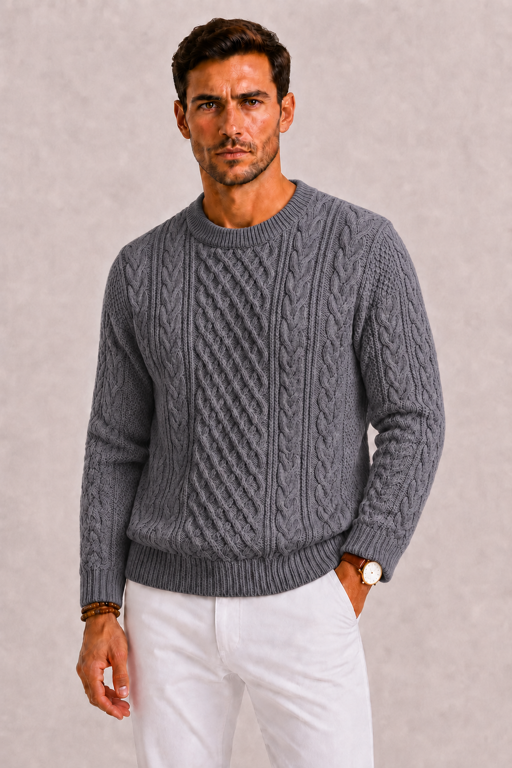 Men's Cable-Knit Jumper in Classic Wool Style