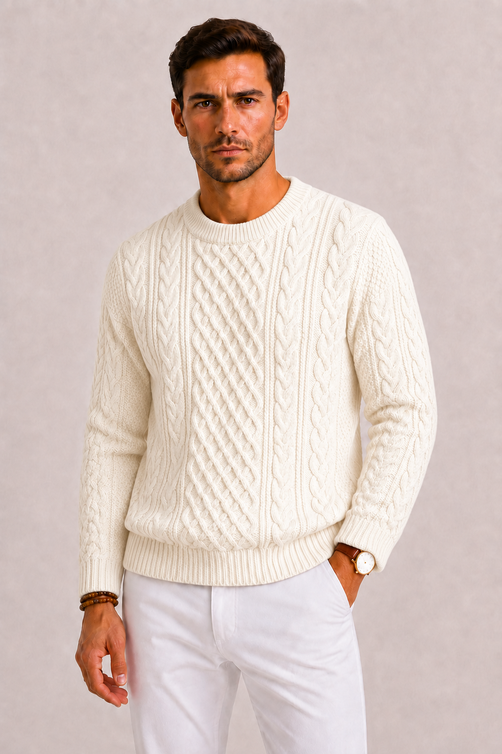 Men's Cable-Knit Jumper in Classic Wool Style