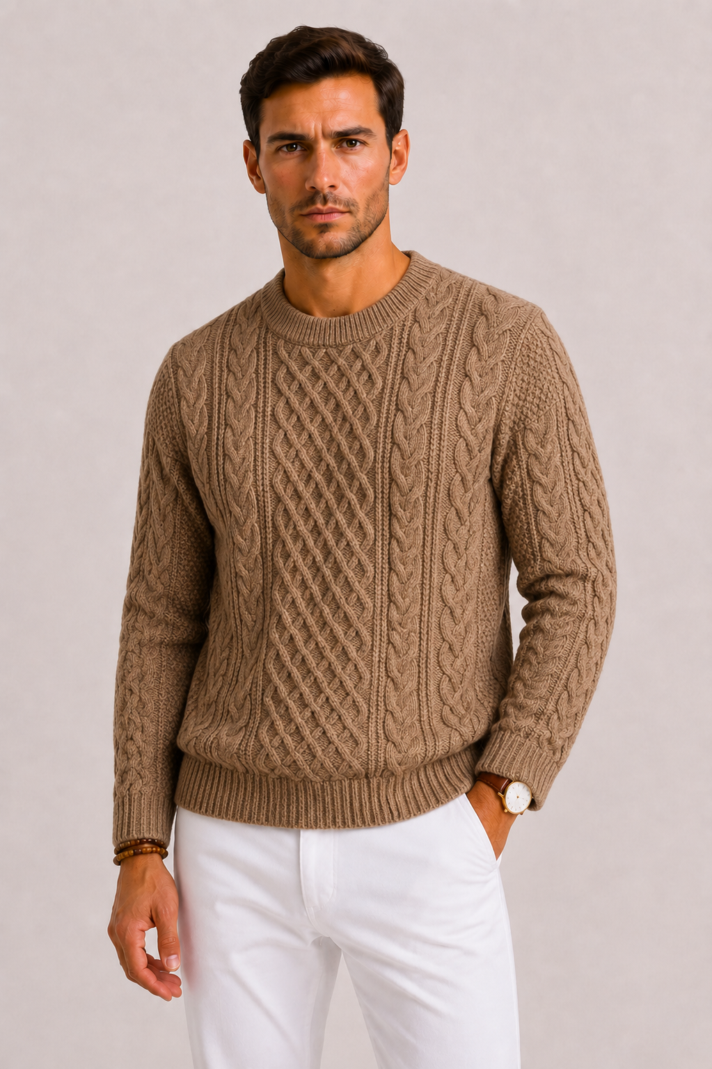 Men's Cable-Knit Jumper in Classic Wool Style