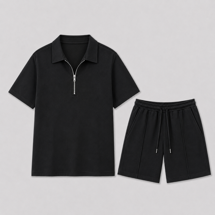 Men's Zip Polo and Shorts Summer Set