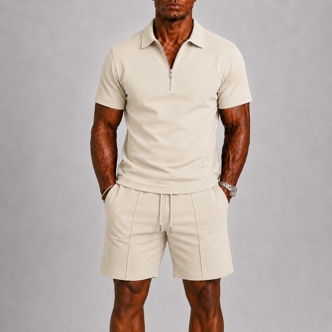 Men's Zip Polo and Shorts Summer Set