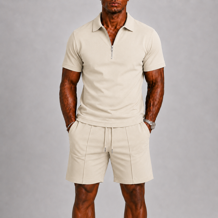 Men's Zip Polo and Shorts Summer Set