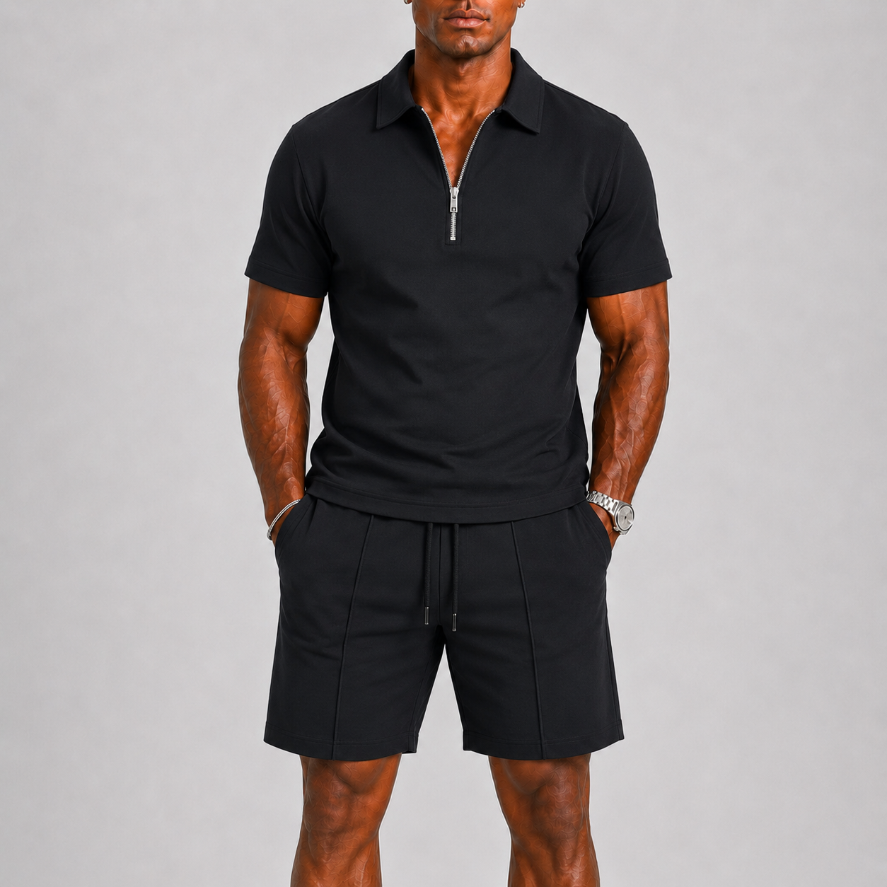 Men's Zip Polo and Shorts Summer Set