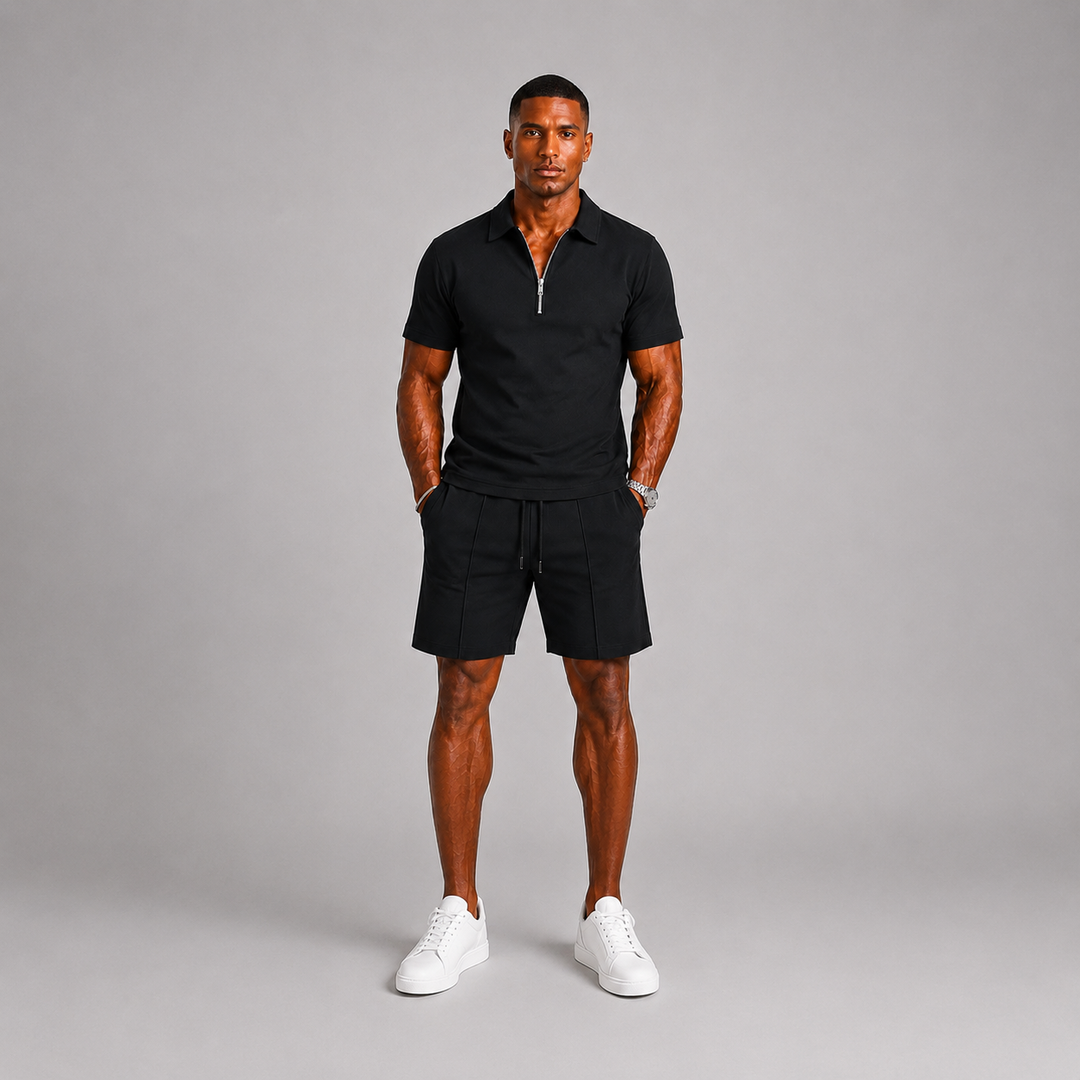 Men's Zip Polo and Shorts Summer Set