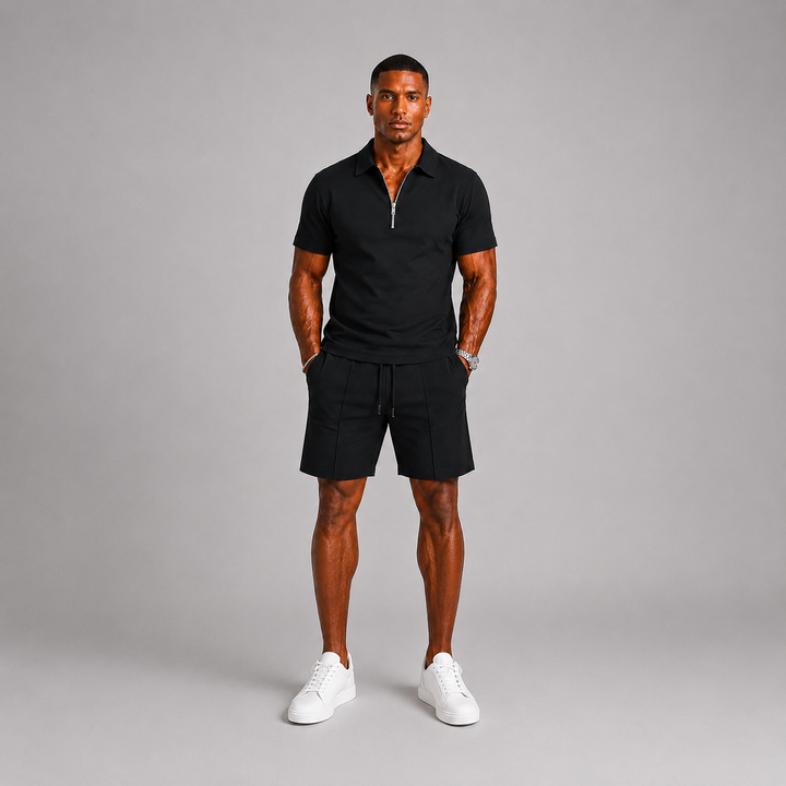 Men's Zip Polo and Shorts Summer Set
