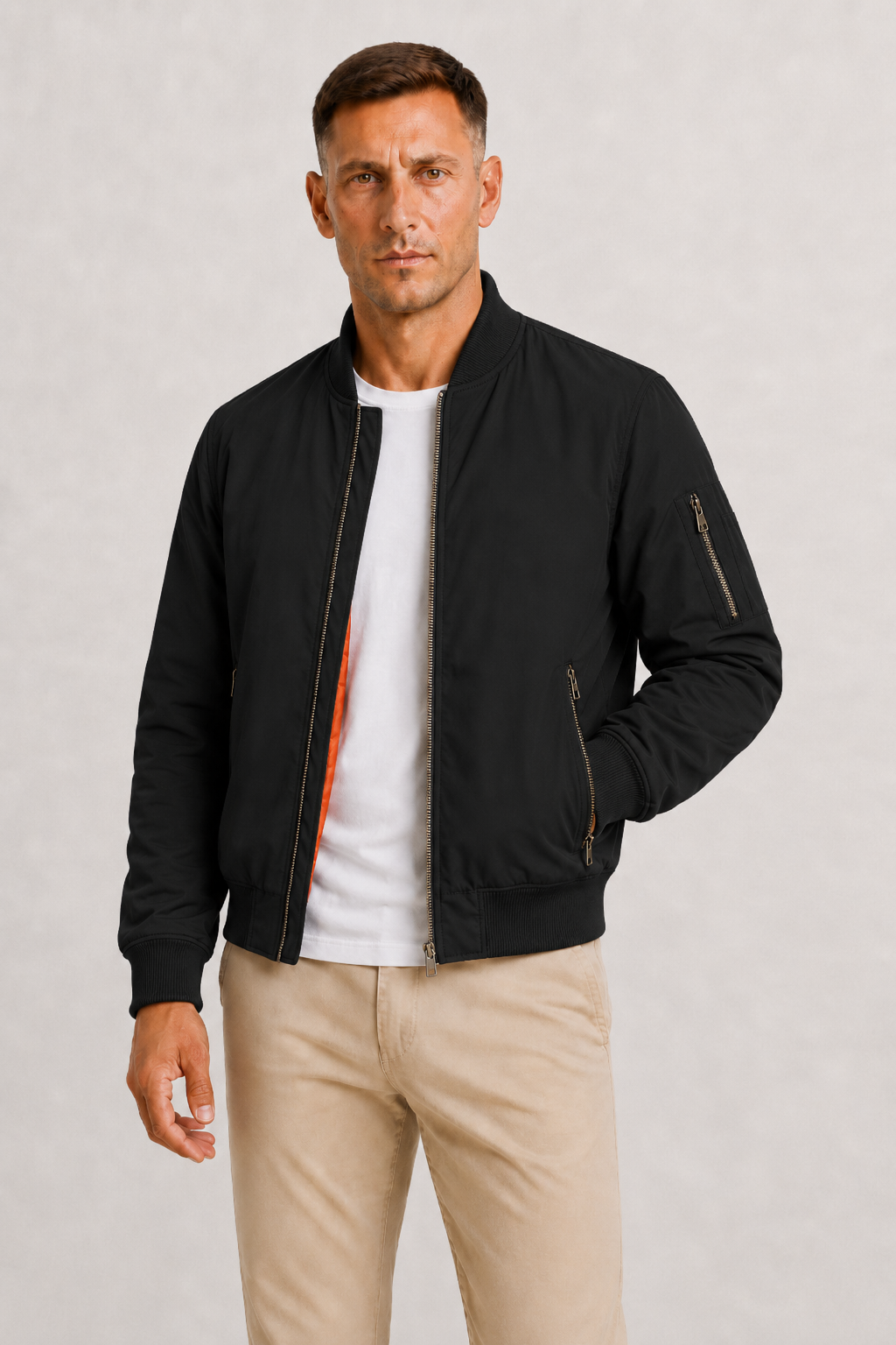 Men's Oversized Bomber Jacket with Full Zip