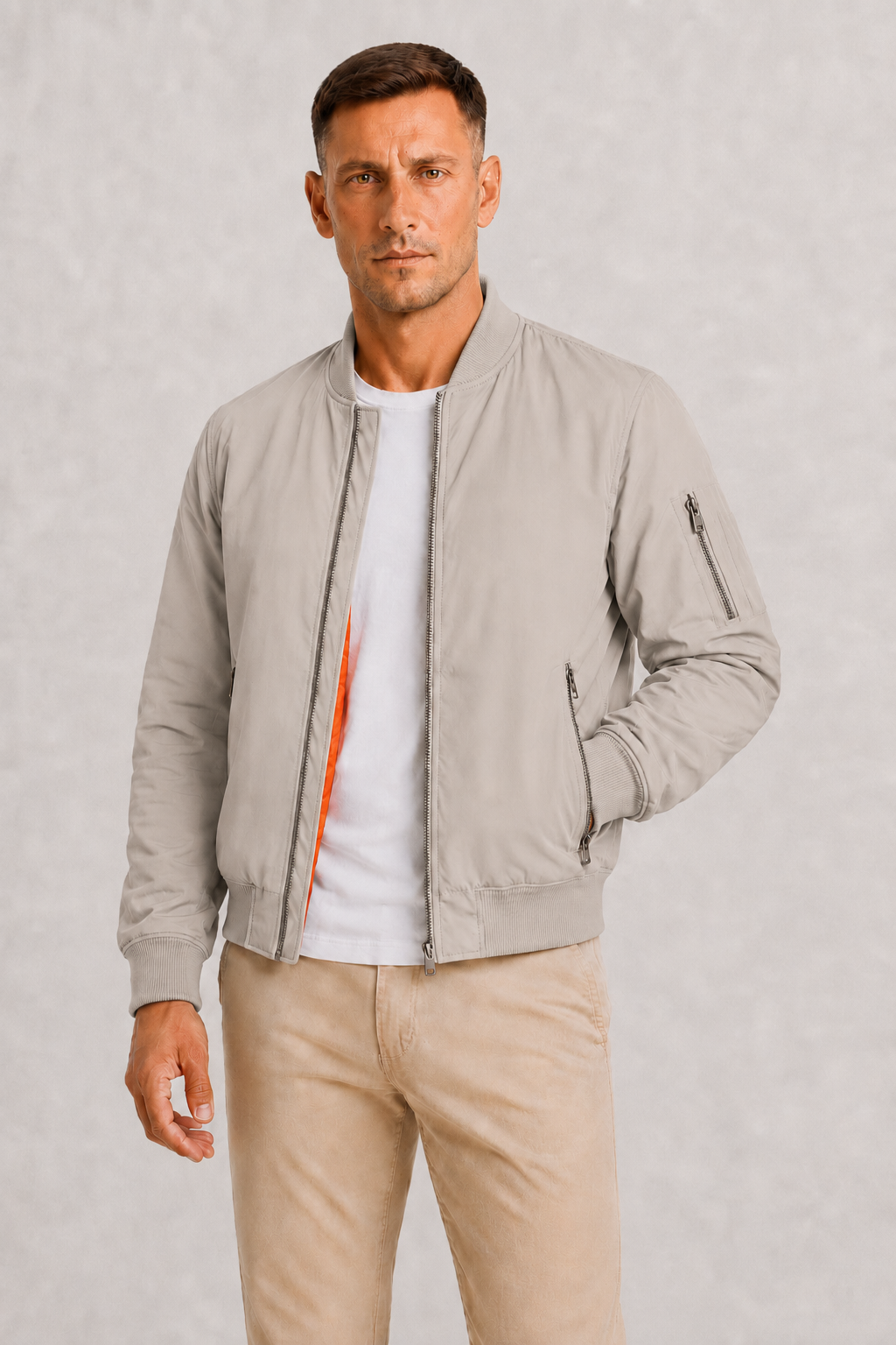 Men's Oversized Bomber Jacket with Full Zip