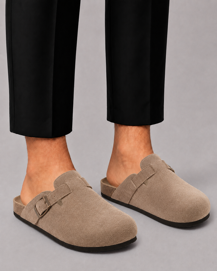 Men's Suede Clogs with Adjustable Buckle