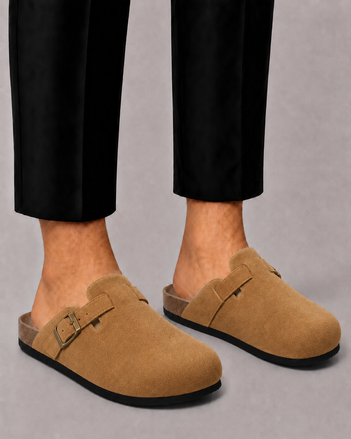 Men's Suede Clogs with Adjustable Buckle