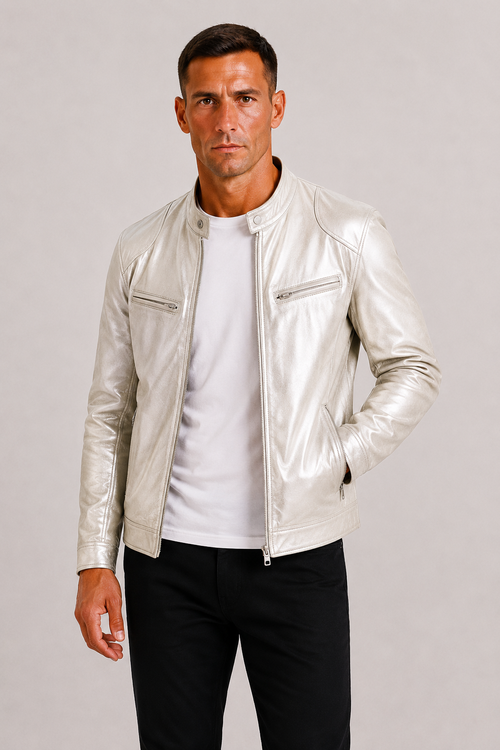 Men's Leather-Look Biker Jacket