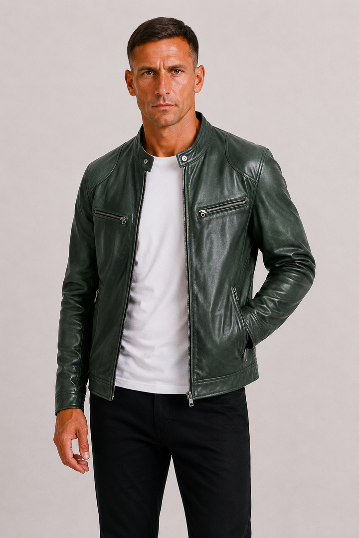 Men's Leather-Look Biker Jacket