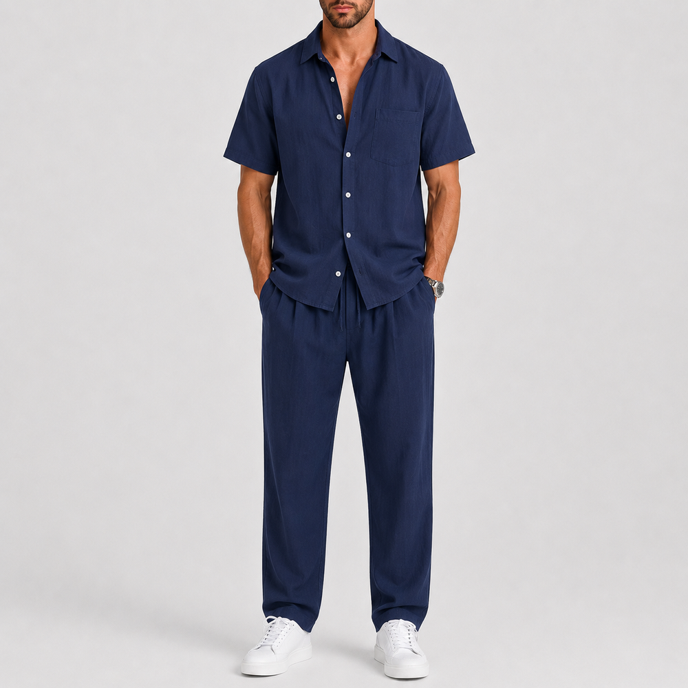 Men's Summer Set with Shirt and Wide-Leg Trousers