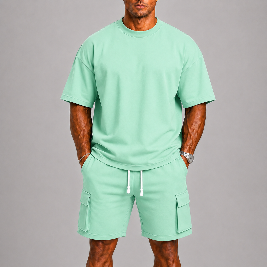 Men's Sporty Summer Set with Oversized Tee and Cargo Shorts