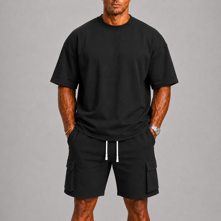 Men's Sporty Summer Set with Oversized Tee and Cargo Shorts