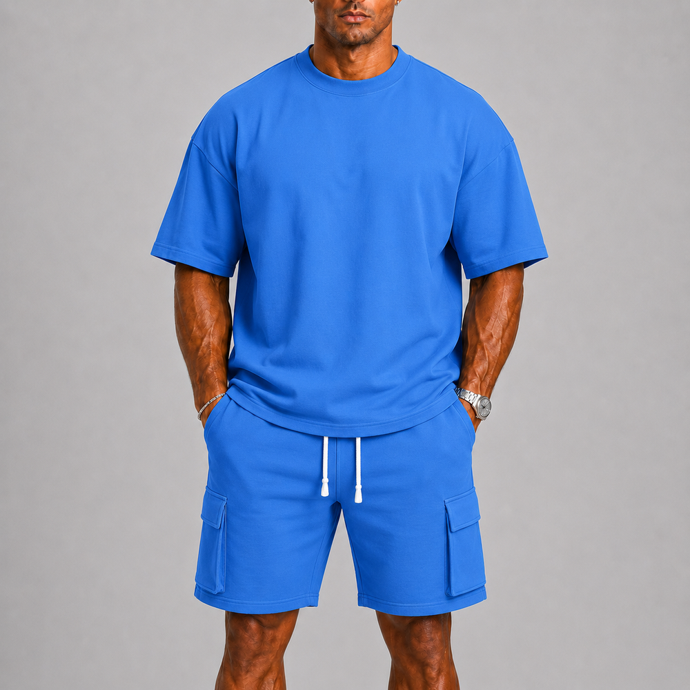 Men's Sporty Summer Set with Oversized Tee and Cargo Shorts