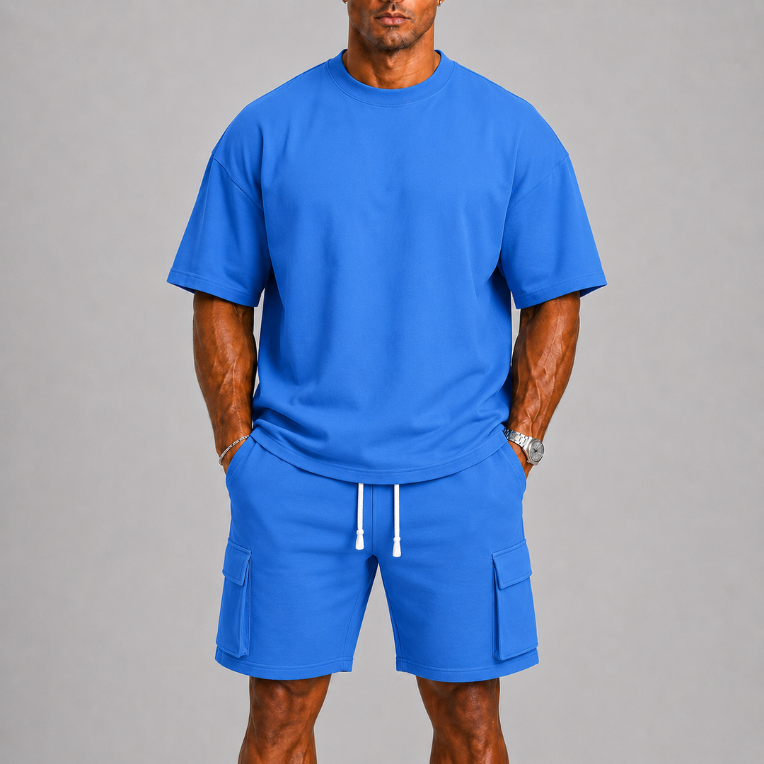 Men's Sporty Summer Set with Oversized Tee and Cargo Shorts