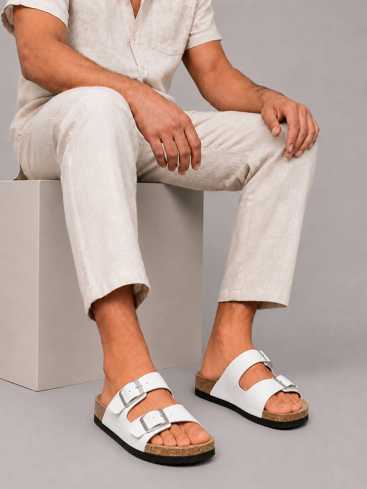 Men's Sandals with Double Buckle and Comfort Footbed