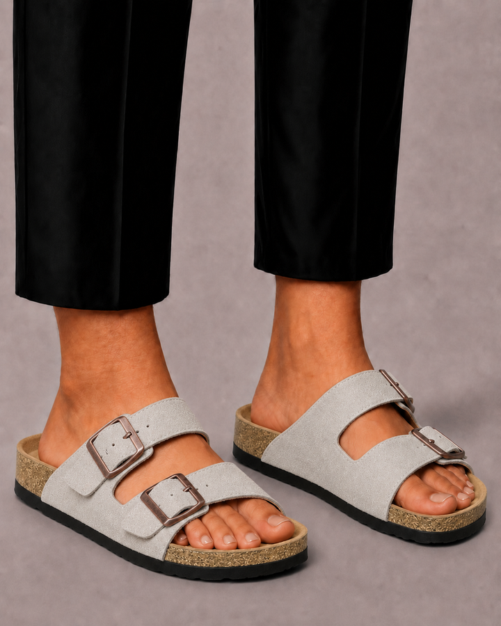 Men's Sandals with Double Buckle and Comfort Footbed