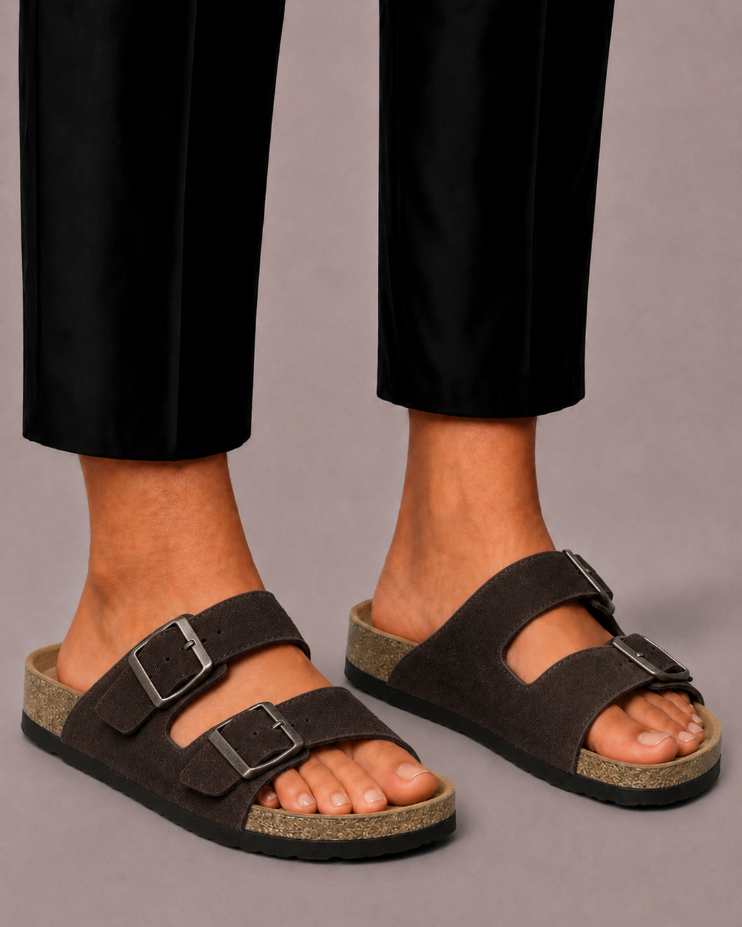 Men's Sandals with Double Buckle and Comfort Footbed